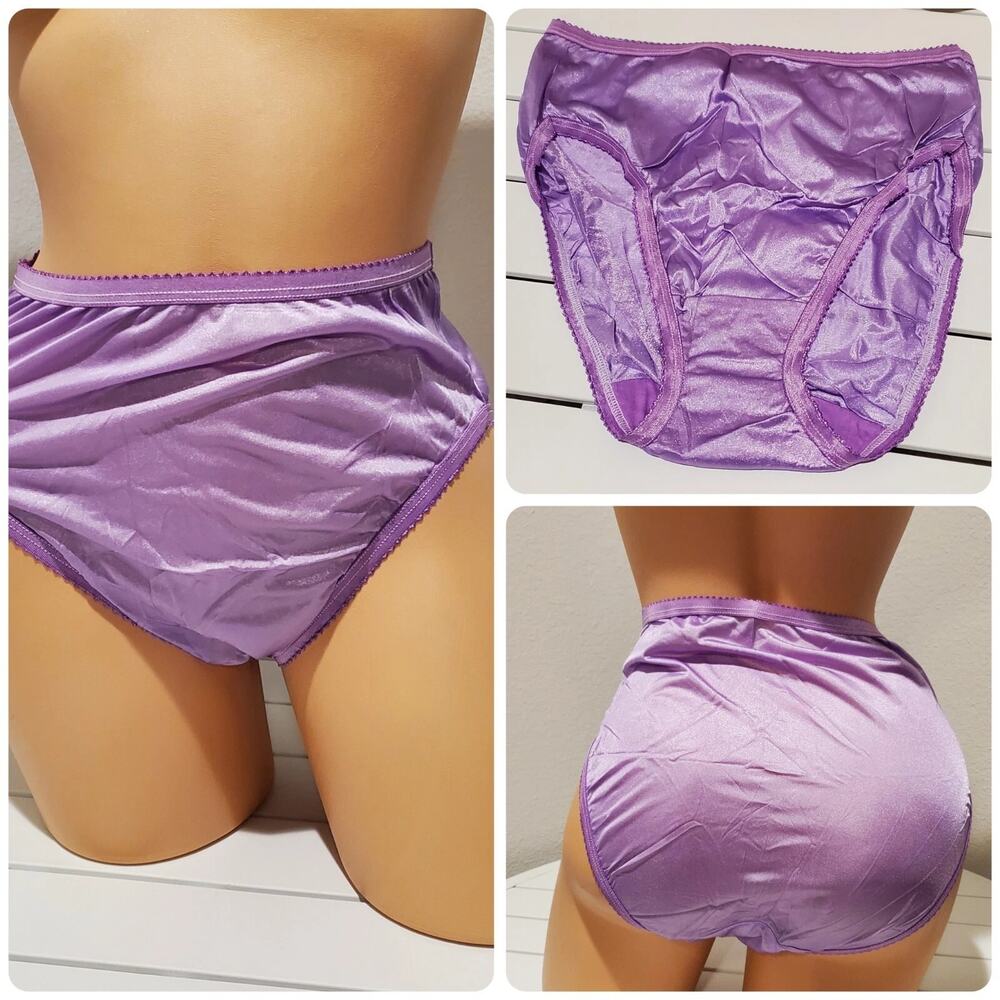 Shadowline 17842 Women's Hi Cut Panty Nylon Brief Full Coverage Purple Foxglove